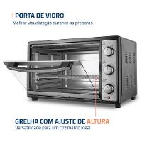 Forno Elétrico Mondial Grand Family II FR-52 com Multifunções, Controle de Temperatura e Timer de 90 Minutos Preto/Inox 1800W - 52 Litros - 6