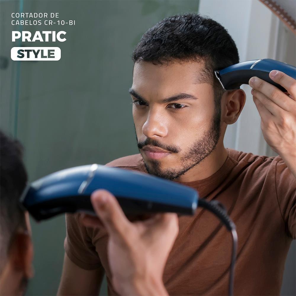 Máquina de Cortar Cabelo Mondial Pratic Style CR-10 com 8 Acessórios, Lâminas em Aço Inox, Bivolt - Azul - 5