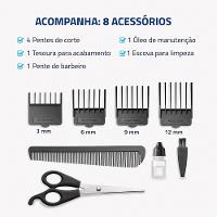 Máquina de Cortar Cabelo Mondial Pratic Style CR-10 com 8 Acessórios, Lâminas em Aço Inox, Bivolt - Azul