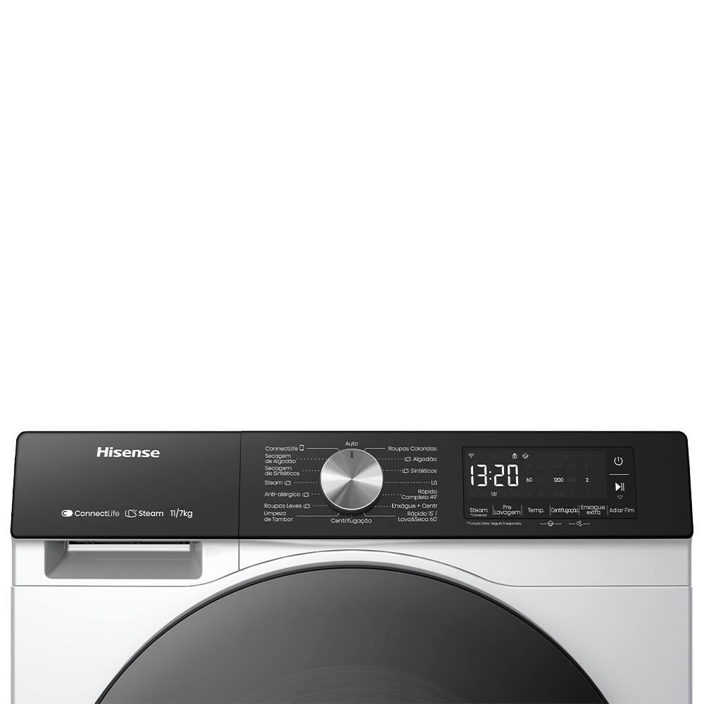 Lava e Seca Hisense 11/7Kg WD3S11 com Motor Inverter, Controle Wi-Fi, 13 Programas de Lavagem e 3 de Secagem, Painel Touch - Branca - 7