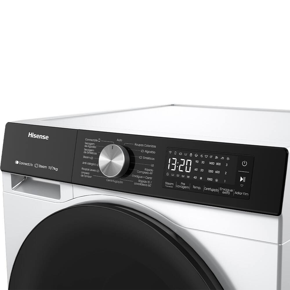 Lava e Seca Hisense 11/7Kg WD3S11 com Motor Inverter, Controle Wi-Fi, 13 Programas de Lavagem e 3 de Secagem, Painel Touch - Branca - 8