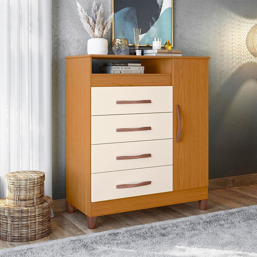 Cômoda Palumoveis Turquesa com 1 Porta e 4 Gavetas – 84cm de Largura - 1