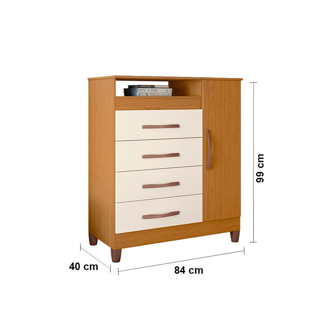 Cômoda Palumoveis Turquesa com 1 Porta e 4 Gavetas – 84cm de Largura - 4