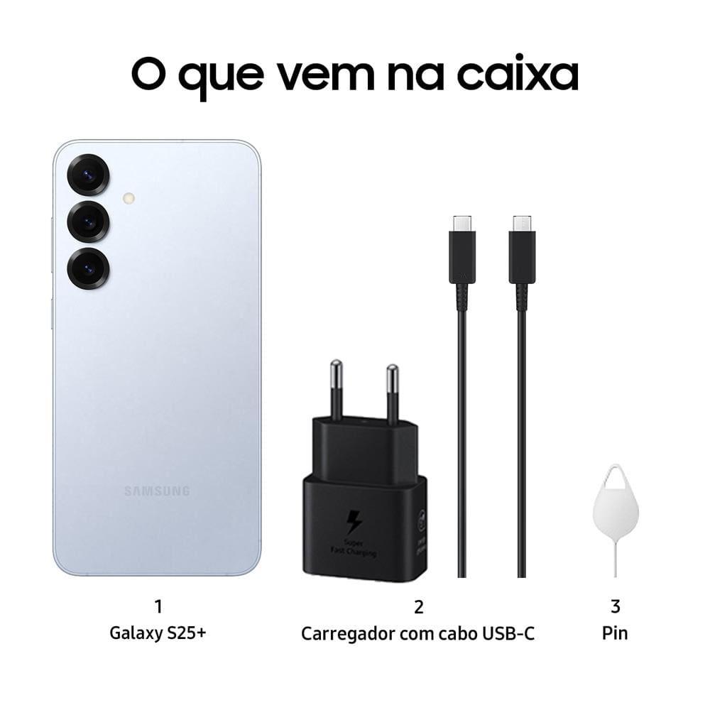 Smartphone Samsung Galaxy S25+ 5G Azul 256GB, Tela de 6.7", 12GB RAM, AI Inteligência Artificial, IP68, Processador Snapdragon 8 Elite e Câmera Tripla - 7