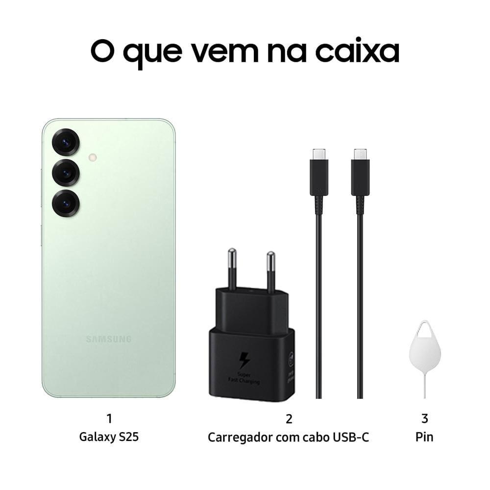 Smartphone Samsung Galaxy S25 5G Verde 256GB, Tela de 6.2", 12GB RAM, AI Inteligência Artificial, IP68, Processador Snapdragon 8 Elite e Câmera Tripla - 7