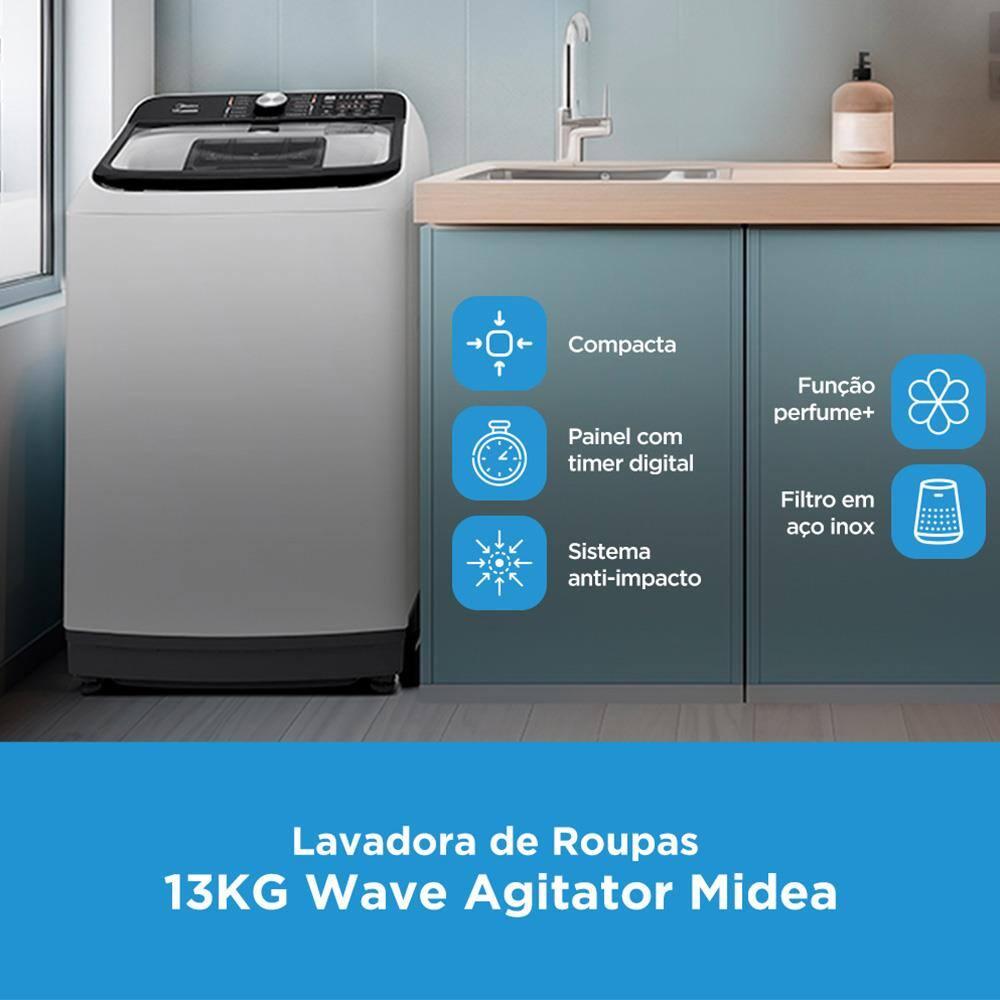 Lavadora de Roupas Midea Wave Agitator 13kg MA512W130A com Timer Digital, Filtro de Fiapos, Função Perfume+ e Sistema Power Mix Dispenser - Branca - 9