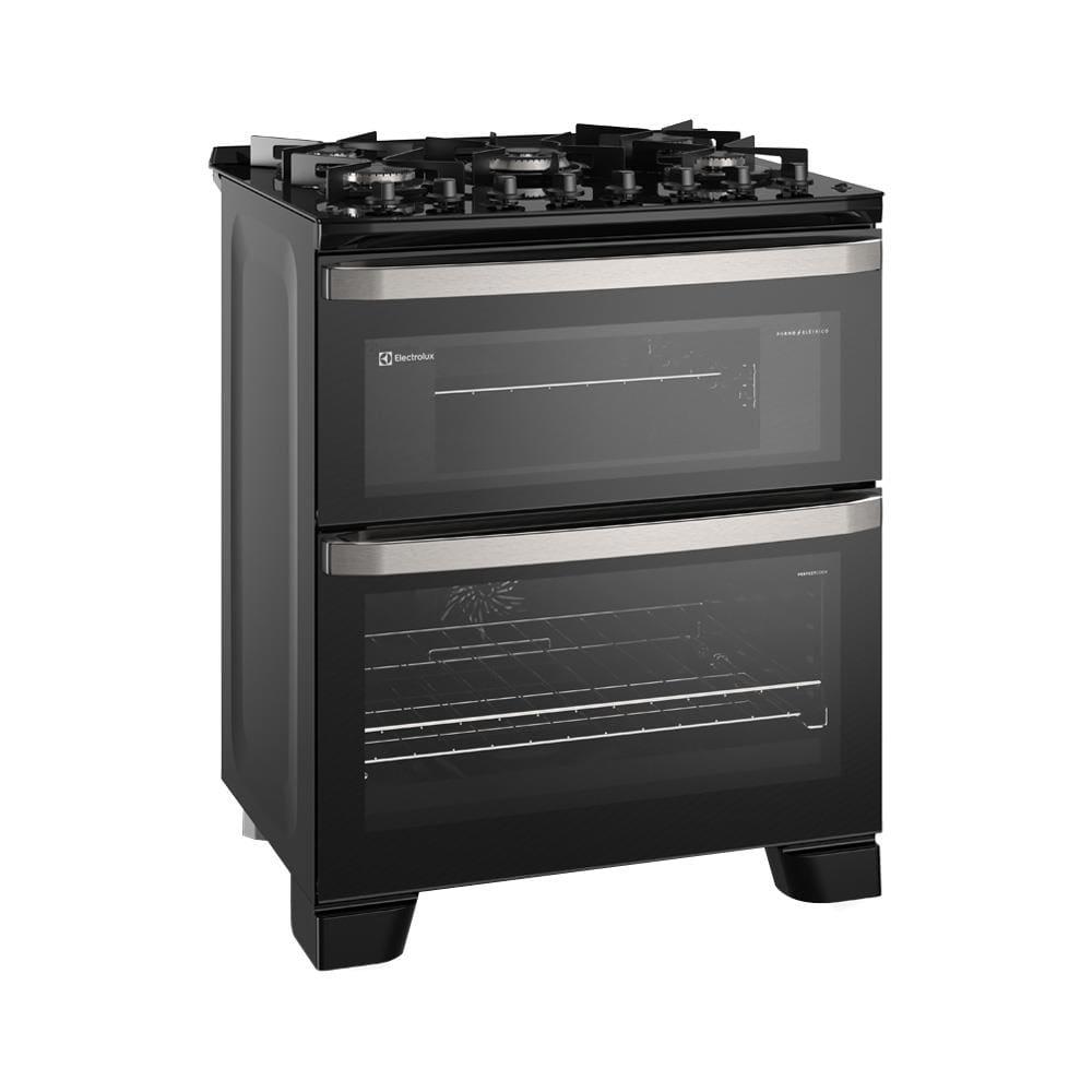 Fogão Electrolux 5 Bocas Experience FE5DP com Duplo Forno, Mesa de Vidro, PerfectCook360 e VaporBake - Preto - 1