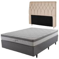 Cama Box Casal Herval Ômega com Pillow Top, Molas Ensacadas 22x138x188cm – Cinza/Branco + Cabeceira Dobue Palladium com 140cm de Largura - 1
