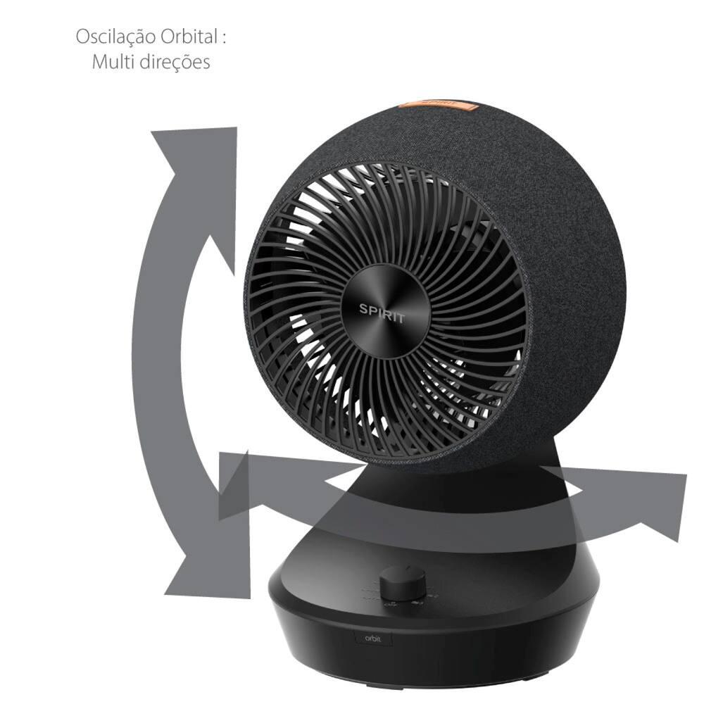 Circulador de Ar Spirit Orbit 20cm com 3 Velocidades e Múltiplas Inclinações – Preto Carvão - 3