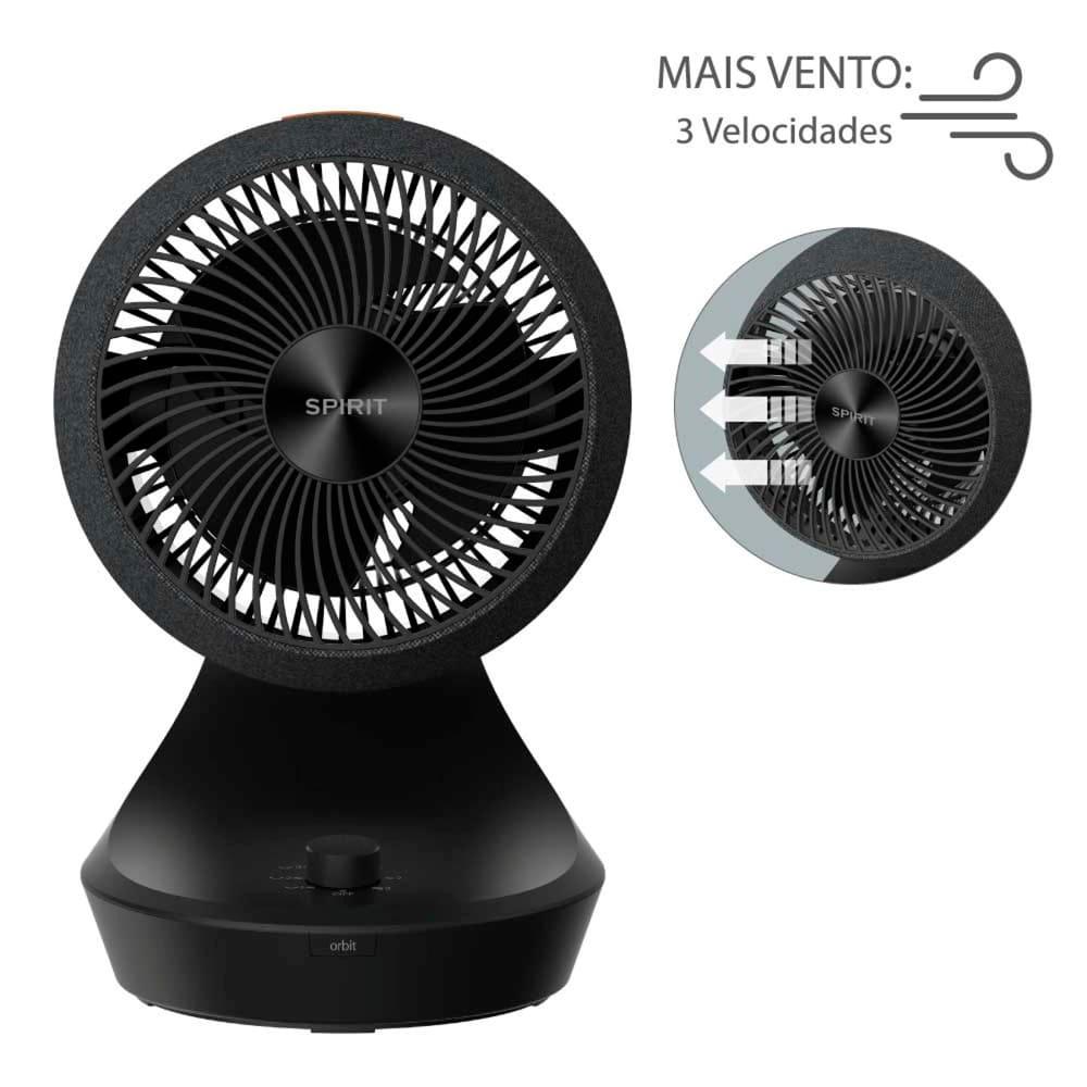 Circulador de Ar Spirit Orbit 20cm com 3 Velocidades e Múltiplas Inclinações – Preto Carvão - 4