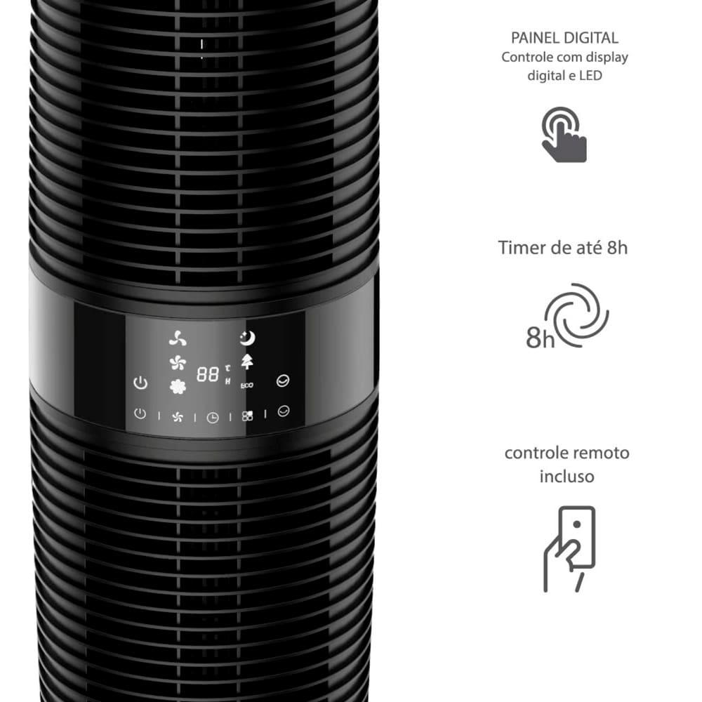 Ventilador de Torre 100cm Spirit 360º com Display LED Touch Screen, Controle Remoto, Funções Especiais e Controle Inteligente de Velocidade - Preto - 5