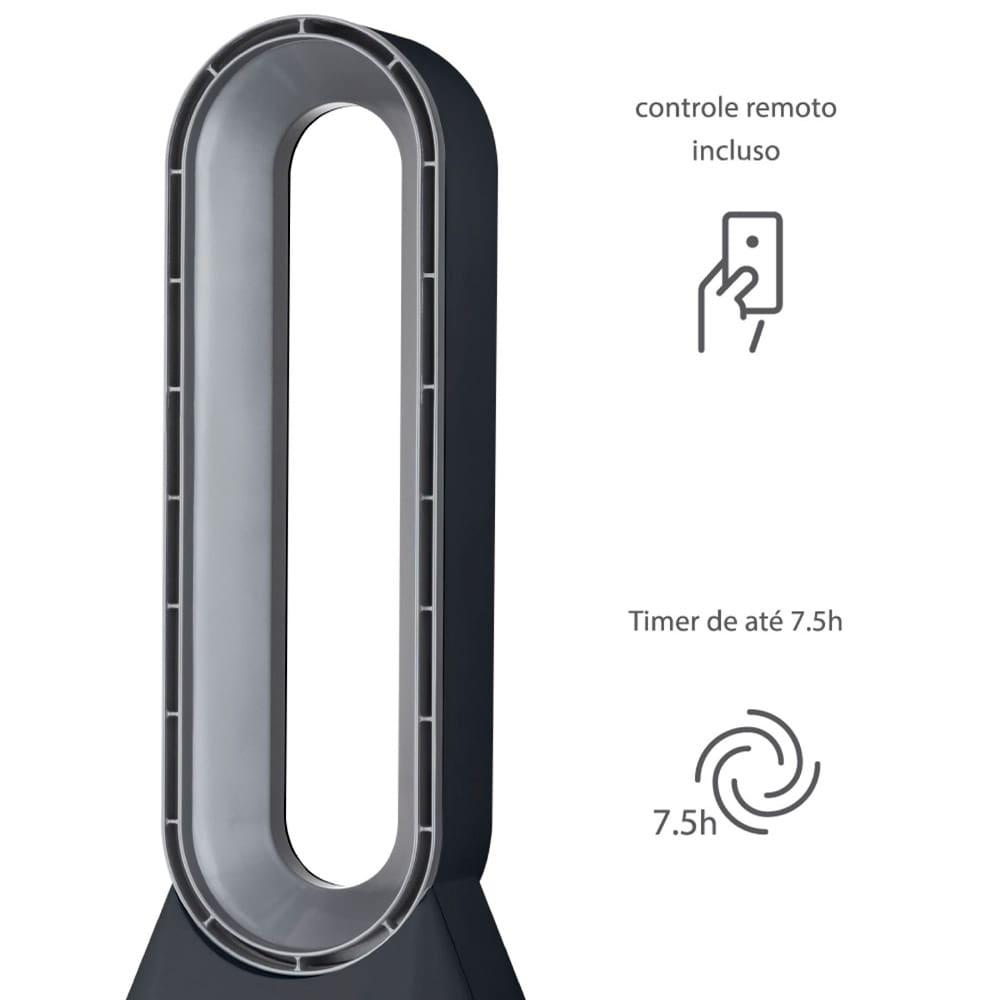 Circulador de Ar Spirit Bladeless com 3 Velocidades, Timer, Função Bom Sono e Vento Natural - Preto/Prata - 4