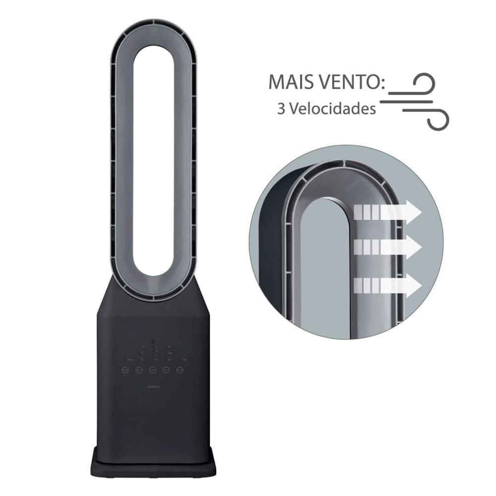 Circulador de Ar Spirit Bladeless com 3 Velocidades, Timer, Função Bom Sono e Vento Natural - Preto/Prata - 7