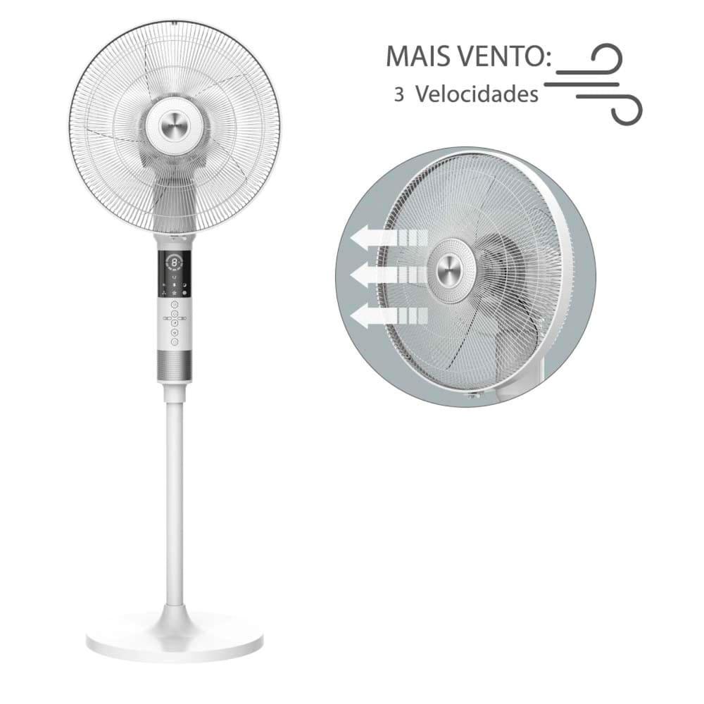 Ventilador de Coluna 40cm Spirit 360º com 3 Velocidades, Controle Remoto, Display LED e Timer de até 8 Horas – Branco - 4