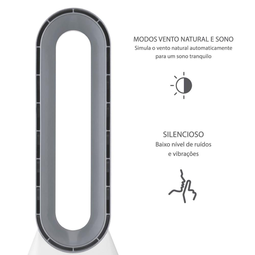 Circulador de Ar Spirit Bladeless com 3 Velocidades, Timer, Função Bom Sono e Vento Natural - Branco/Prata - 3