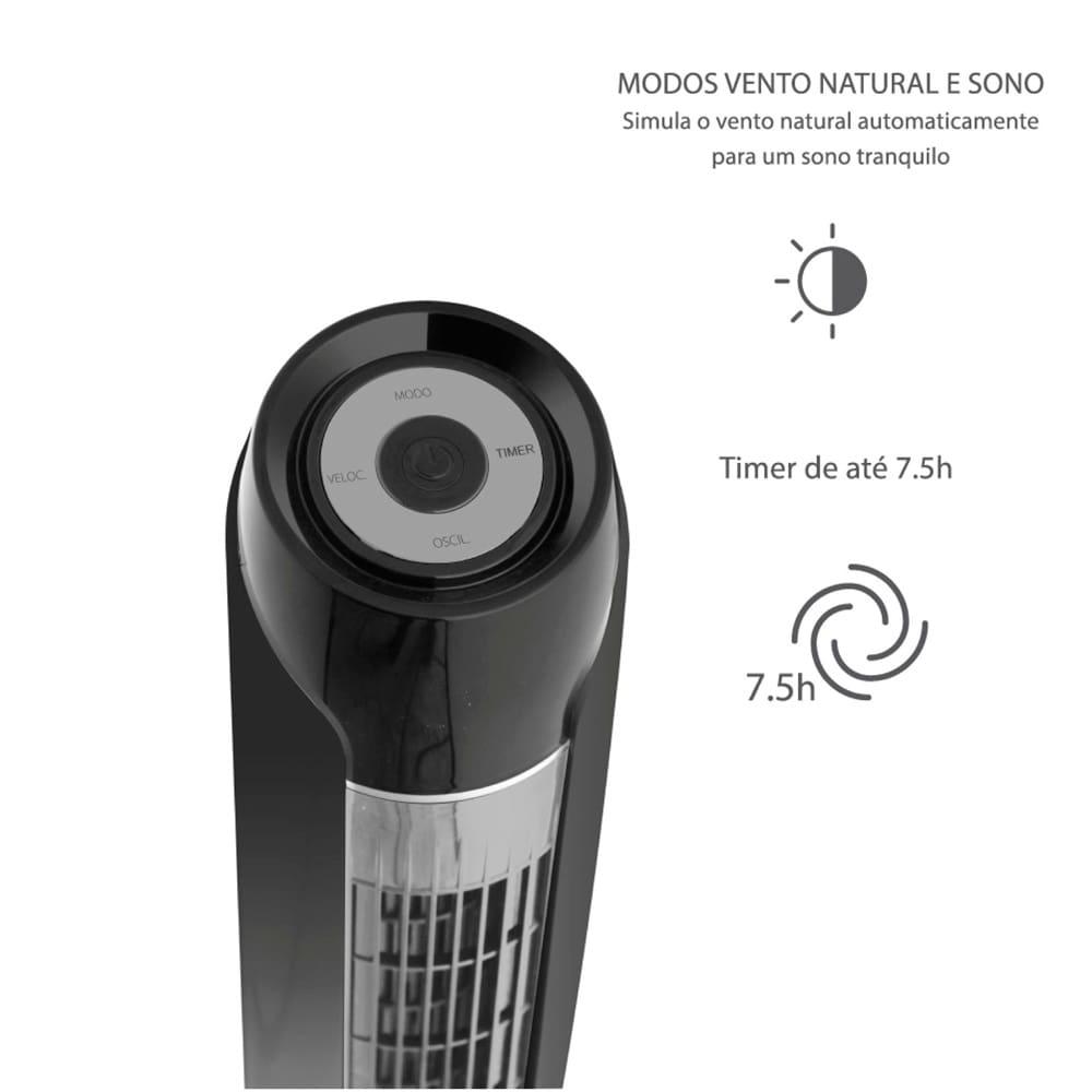 Ventilador de Torre 120cm Spirit SKY com 3 Velocidades, Controle Remoto e Timer de até 7h30 – Preto - 3