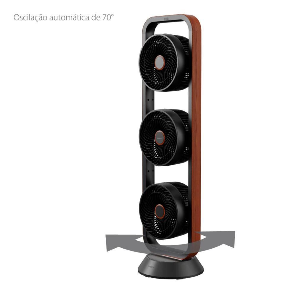Ventilador de Torre Spirit Robot Triplo 130W com 3 Velocidades, Controle Remoto e Painel Digital com Display LED - Preto/Tabaco - 4