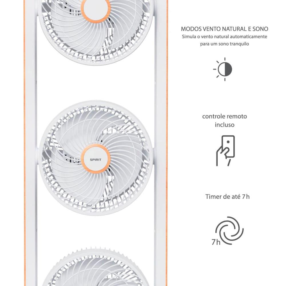 Ventilador de Torre Spirit Robot Triplo 130W com 3 Velocidades, Controle Remoto e Painel Digital com Display LED - Branco/Caramelo - 7