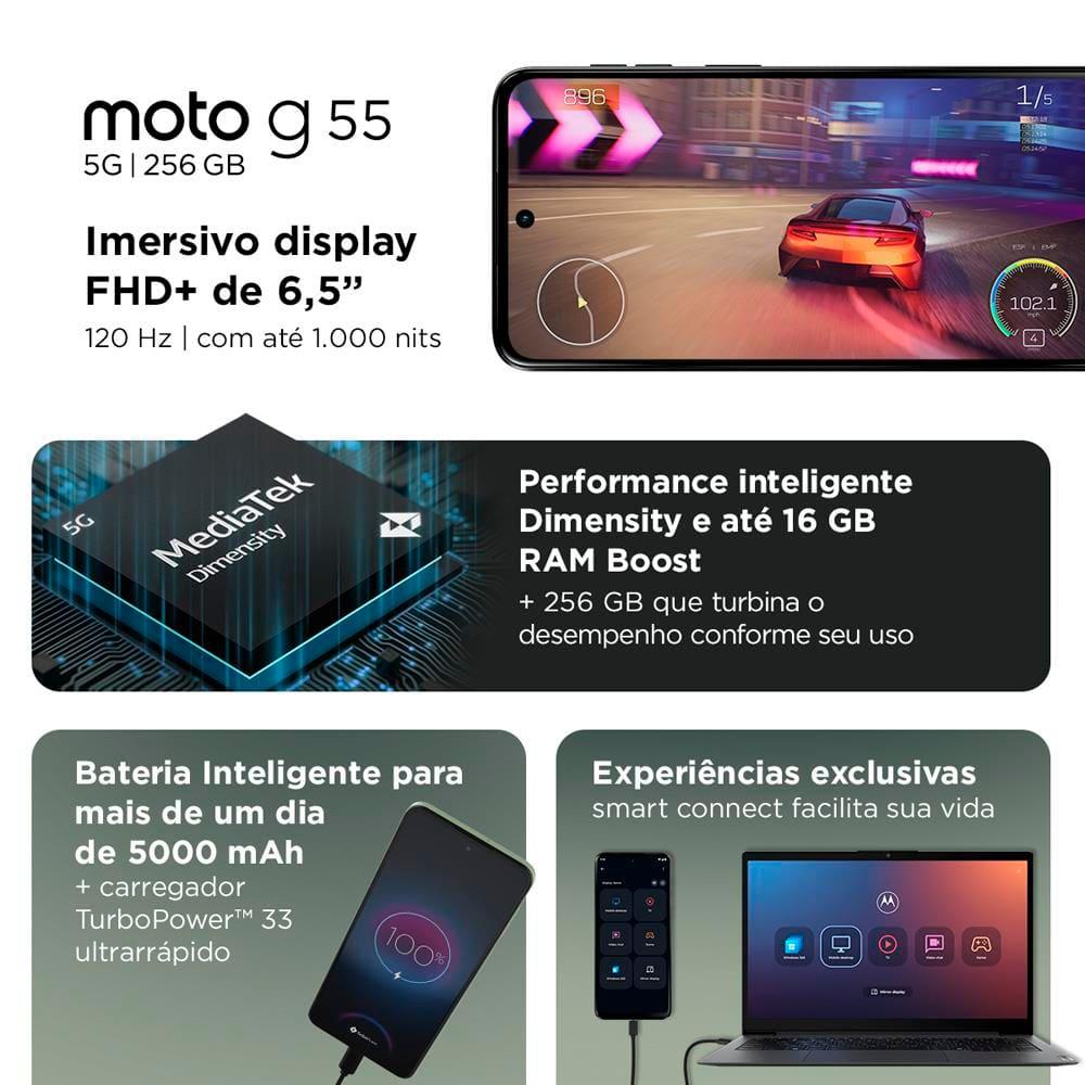 Smartphone Motorola Moto g55 5G Rosa 256GB, 8GB RAM + 8GB RAM Boost, Câmera Traseira de até 50MP com AI, NFC, Tela 6.5" com Superbrilho - 8