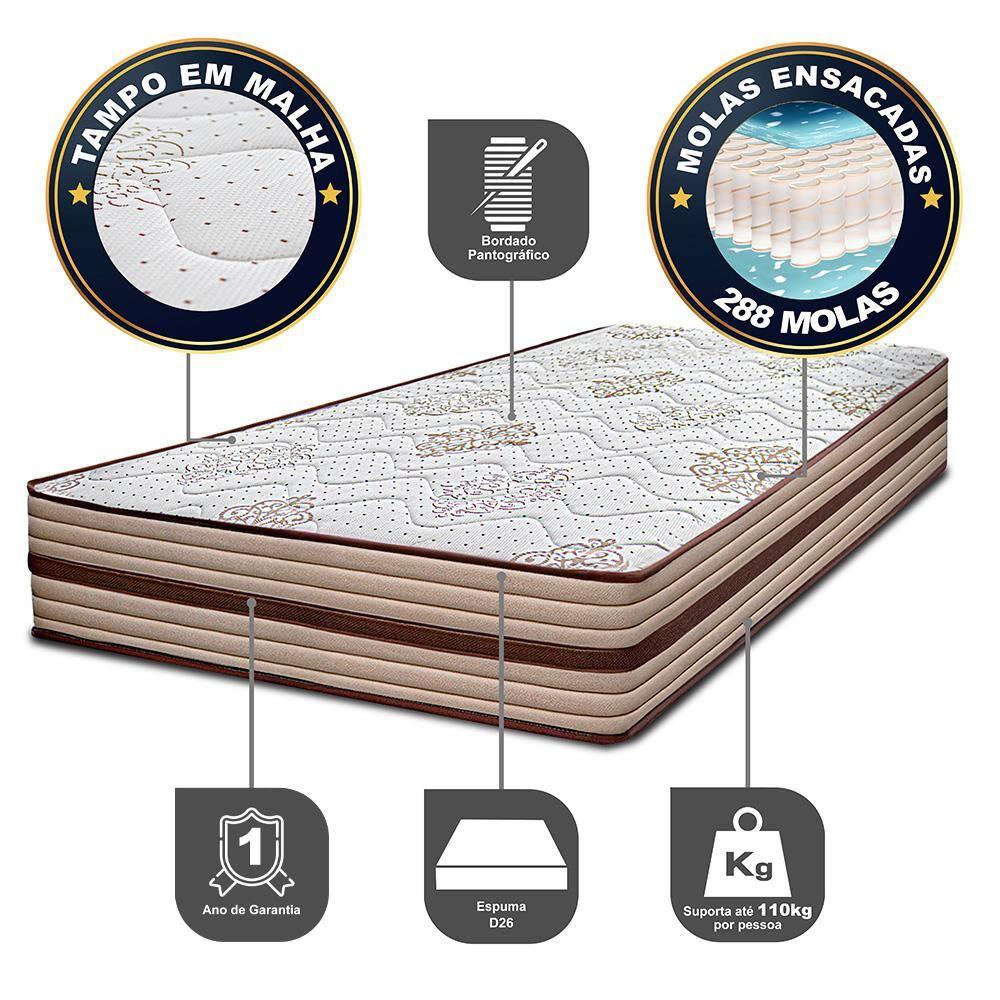Colchão de Solteiro Cama InBox Livity com Molas Ensacadas e Espuma D26 24x88x188cm – Bege - 6