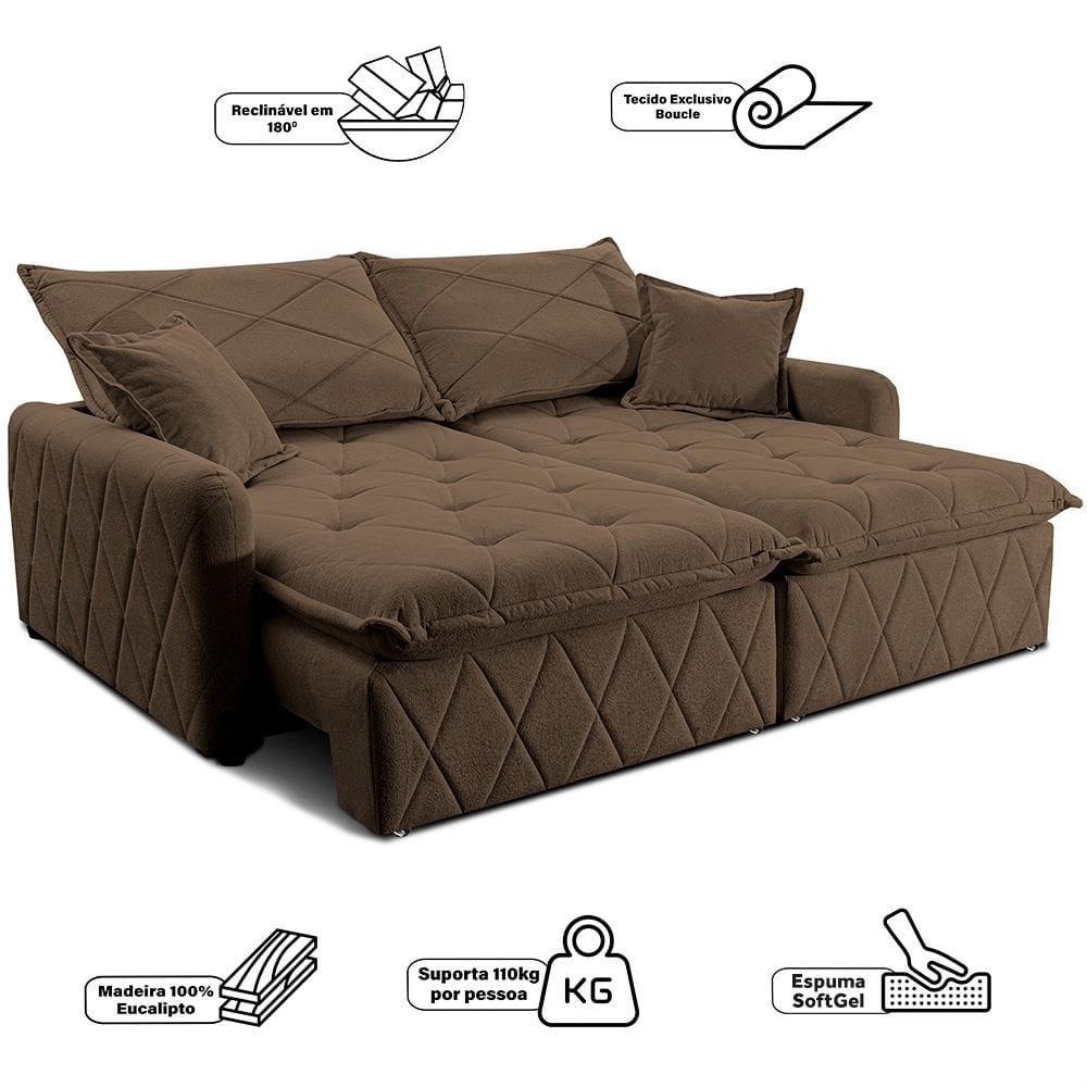 Sofá 3 lugares Cama inBox Sublime com Assento Retrátil e Encosto Reclinável em Boucle - 200cm de Largura - 5