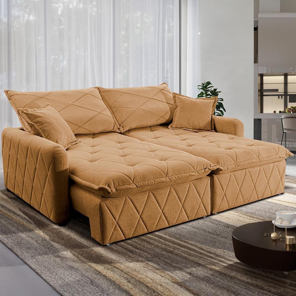 Sofá 3 lugares Cama inBox Sublime com Assento Retrátil e Encosto Reclinável em Boucle - 200cm de Largura - 1