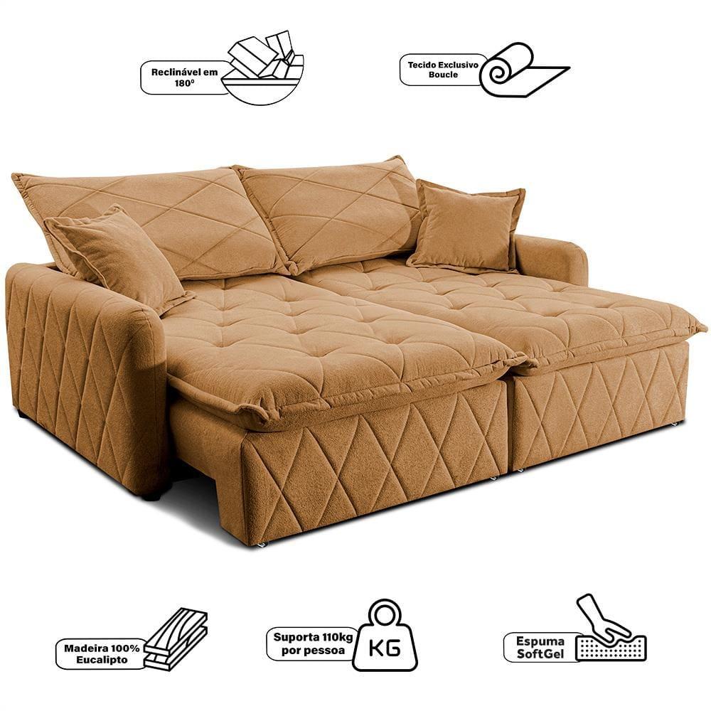 Sofá 3 lugares Cama inBox Sublime com Assento Retrátil e Encosto Reclinável em Boucle - 200cm de Largura - 5