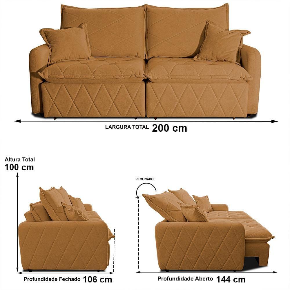 Sofá 3 lugares Cama inBox Sublime com Assento Retrátil e Encosto Reclinável em Boucle - 200cm de Largura - 7