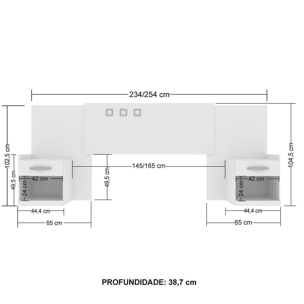 Cama Box Conjugada Casal Probel PROdormir Advanced com Espuma D28 - 54x138x188 cm + Cabeceira para Cama de Casal Santos Andirá Havana Plus com Mesa - 3