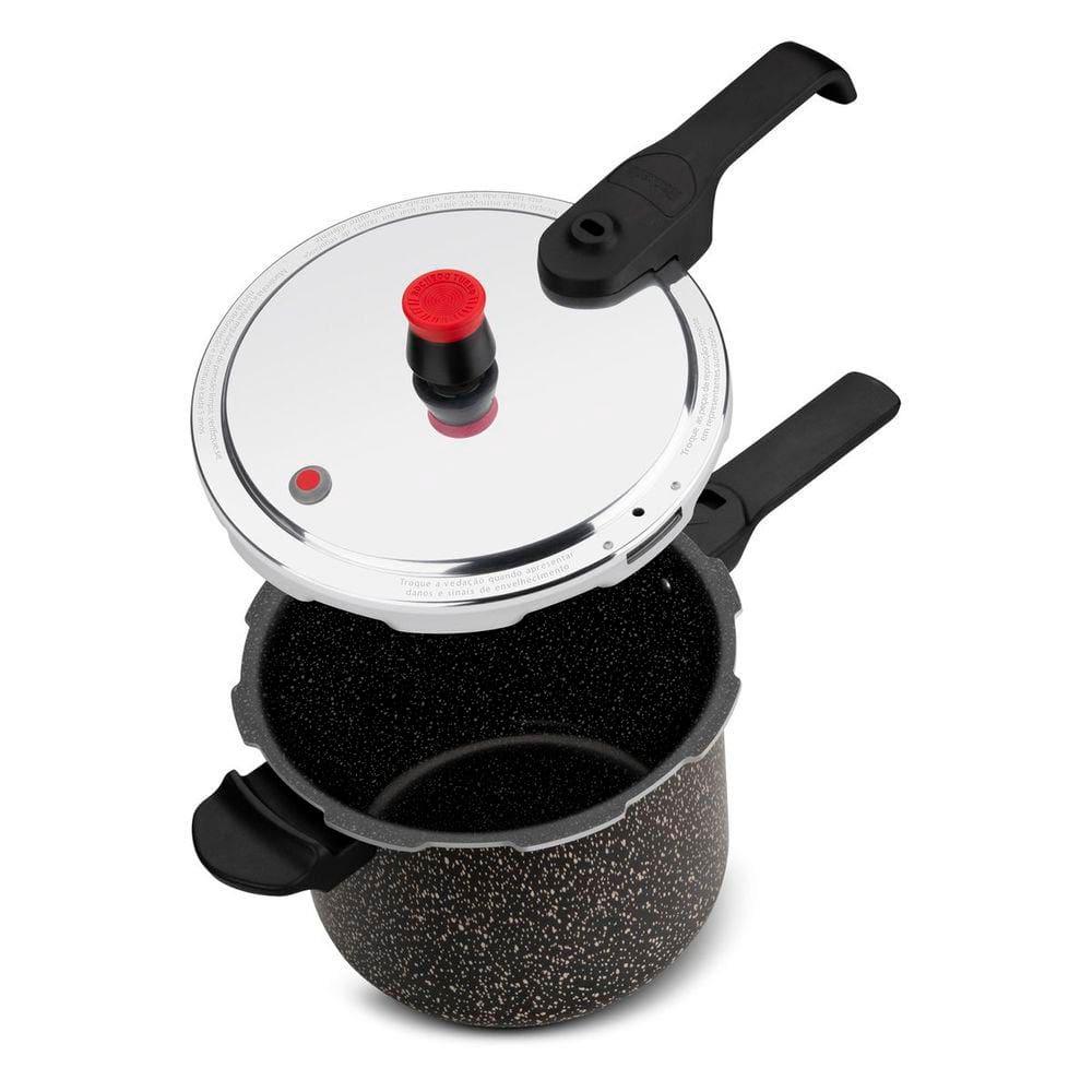 Panela de Pressão Rochedo 4,5 Litros Segura Stone Pro com Revestimento Antiaderente Minerium Preto/Cinza - 5