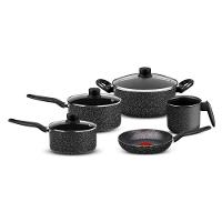 Jogo de Panelas Rochedo Stone Pro 5 Peças Revestimento Antiaderente Minerium Tampas de Vidro Preto e Cinza - 1