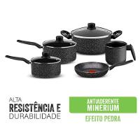 Jogo de Panelas Rochedo Stone Pro 5 Peças Revestimento Antiaderente Minerium Tampas de Vidro Preto e Cinza - 8