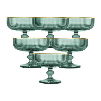 Conjunto de Taças para Sobremesa L`Hermitage Cameratta 310ml com Borda Dourada em Cristal Ecológico Verde - 6 Peças
