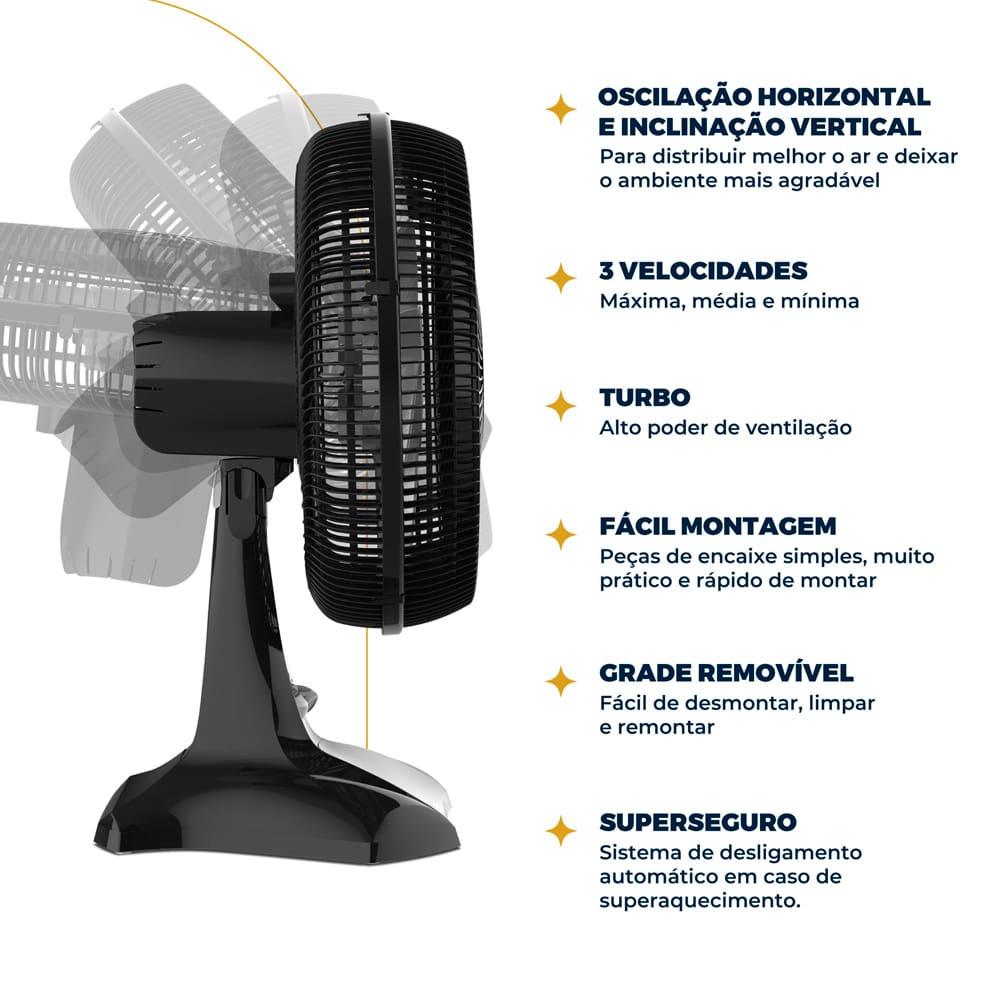 Ventilador de Mesa 2 em 1 Britânia Maxx Force BVT405 40cm 6 Pás 3 Velocidades 150W Preto - 8