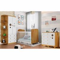 Guarda-Roupa Infantil Peroba Duda Plus, 86 cm de Largura + Cômoda com 1 Porta, 4 Gavetas, 1 Prateleira, 95,3 cm de Largura + Berço Americano - 1