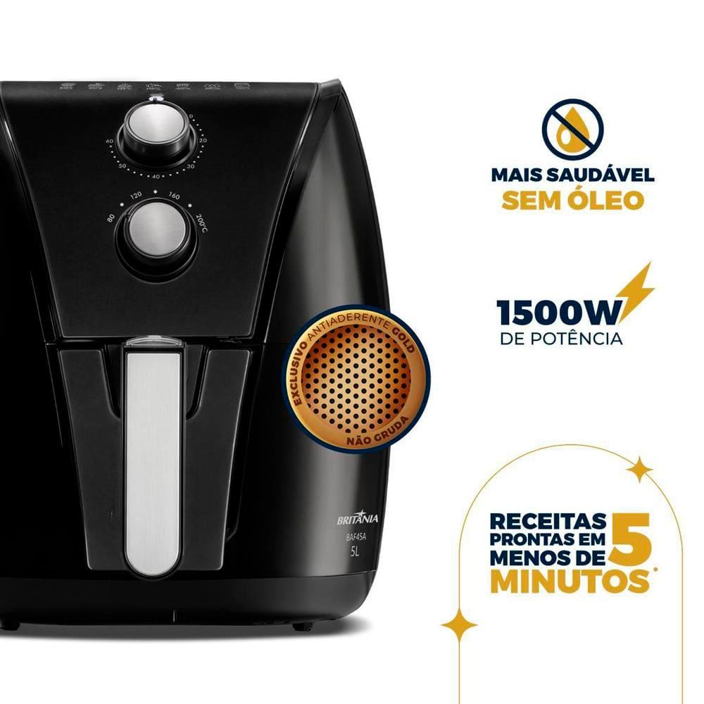 Fritadeira Elétrica Air Fryer Britânia BAF45A Revestimento Antiaderente Gold 5L Preta - 4