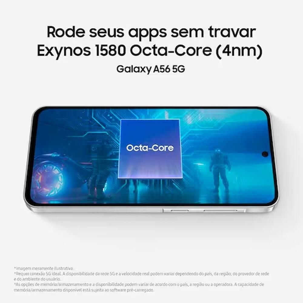 Smartphone Samsung Galaxy A56 5G Verde 128GB, 8GB RAM, Câmera Tripla 50MP, Tela 6.7", IP67, NFC e Recursos AI + Galaxy Fit3 Grafite Display de 1.6" - 8