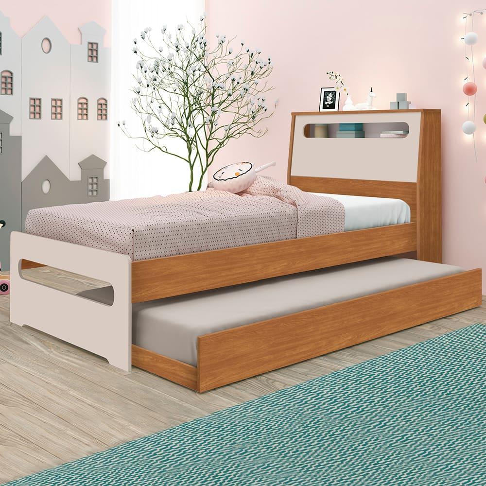 Bicama Solteiro Barreto Manu com Baú - Nature/Off White - 1