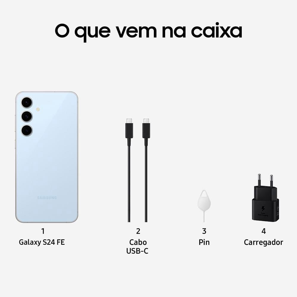 Smartphone Samsung Galaxy S24 FE 5G Azul 128GB, 8GB RAM, Galaxy AI, Câmera Traseira 50MP, Tela 6.7" 60-120Hz, IP68 e Processador Exynos 2400e - 9