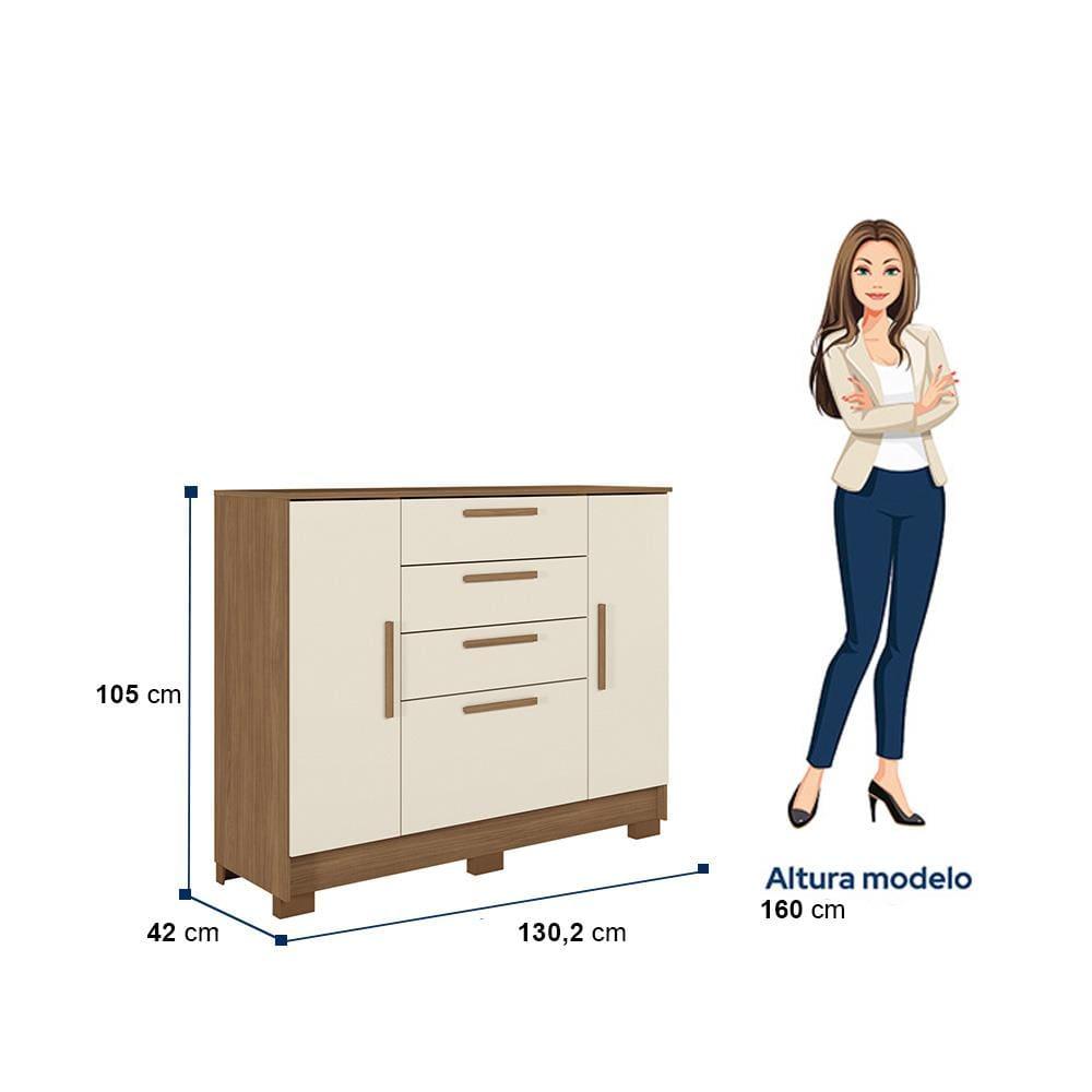 Cômoda Santos Andirá Pinhais com 2 Portas, 4 Gavetas, 1 Prateleira e 1 Cabideiro - 130,2cm de largura - 9