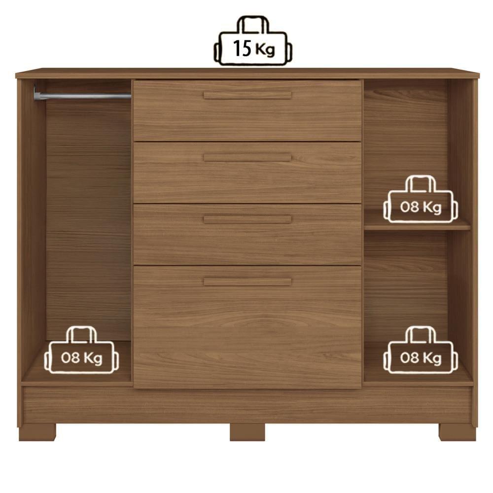 Cômoda Santos Andirá Pinhais com 2 Portas, 4 Gavetas, 1 Prateleira e 1 Cabideiro - 130,2cm de largura - 7