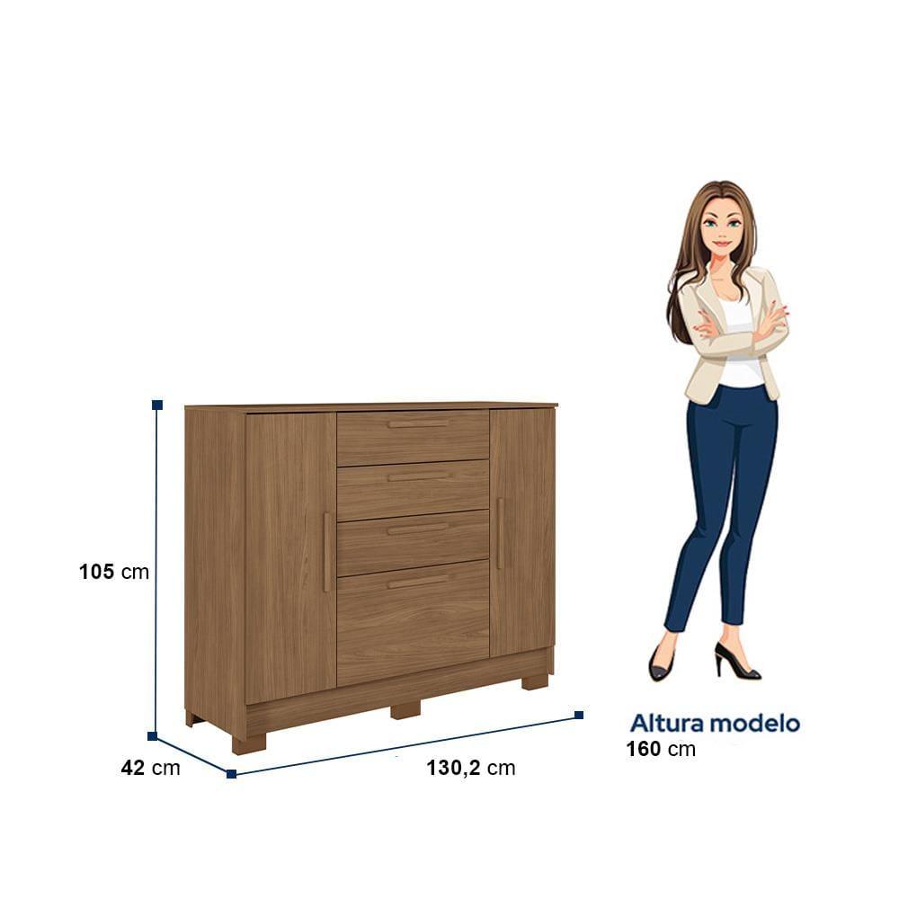 Cômoda Santos Andirá Pinhais com 2 Portas, 4 Gavetas, 1 Prateleira e 1 Cabideiro - 130,2cm de largura - 9
