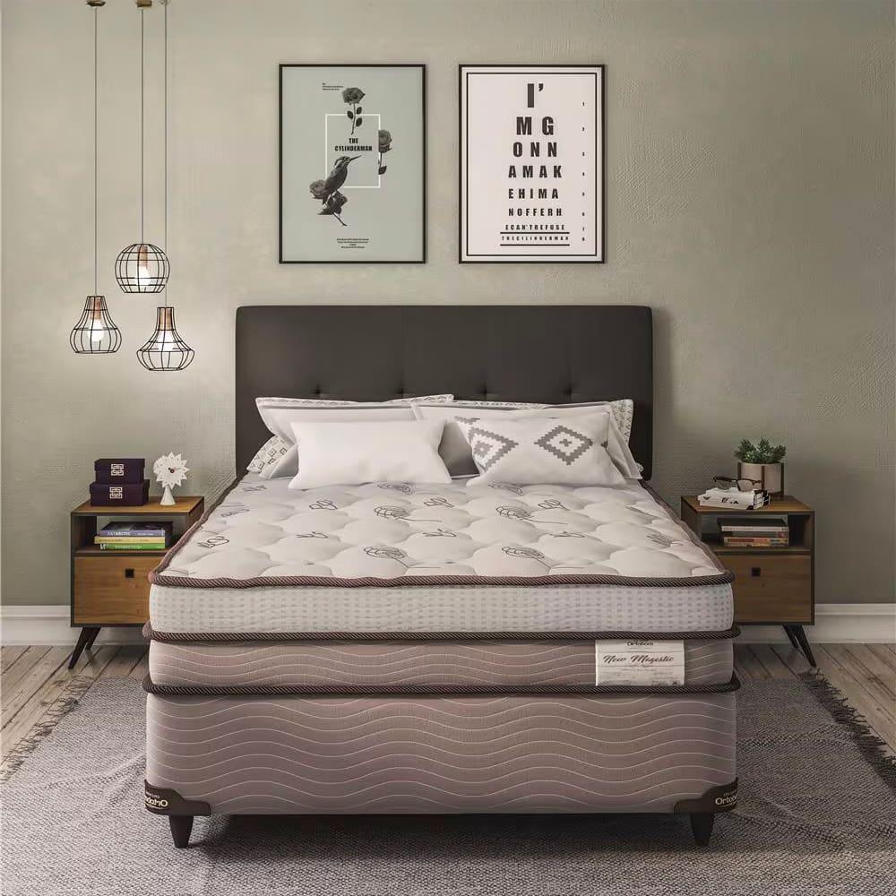 Cama Box de Casal Ortobom New Magestic com Molas Ensacadas 68x138x188 cm - Marrom/Cinza - 1