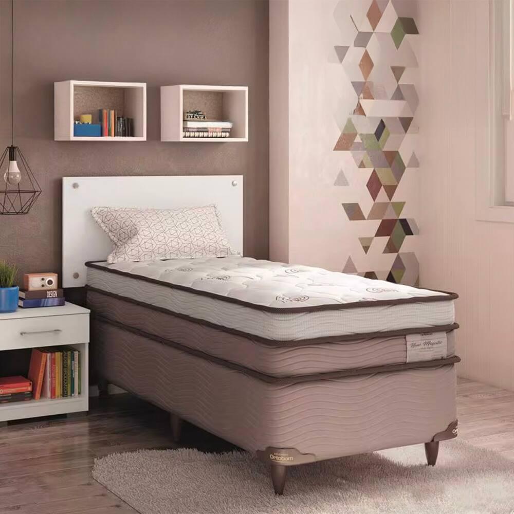 Cama Box de Solteiro Ortobom New Magestic com Molas Ensacadas 68x88x188 cm - Marrom/Cinza - 1