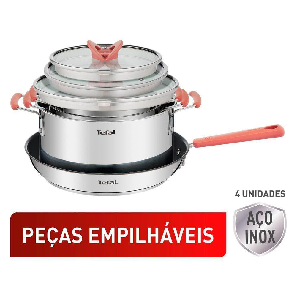 Jogo de Panelas 4 Peças Tefal Opti’Space Revestimento Antiaderente Tampas de Vidro Inox - 9