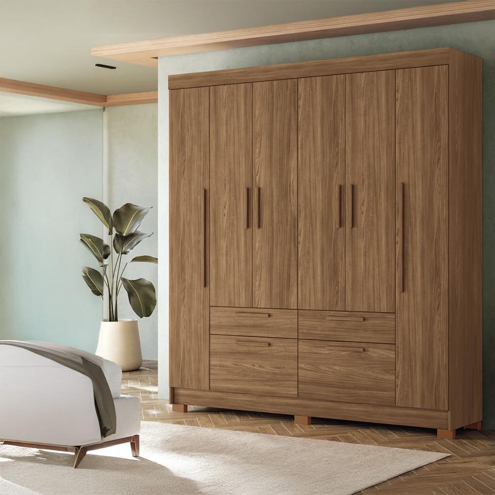 Guarda-Roupa Casal Santos Andirá Guarapuava com 6 Portas, 4 Gavetas e 6 Prateleiras - 194,4cm de largura - 1