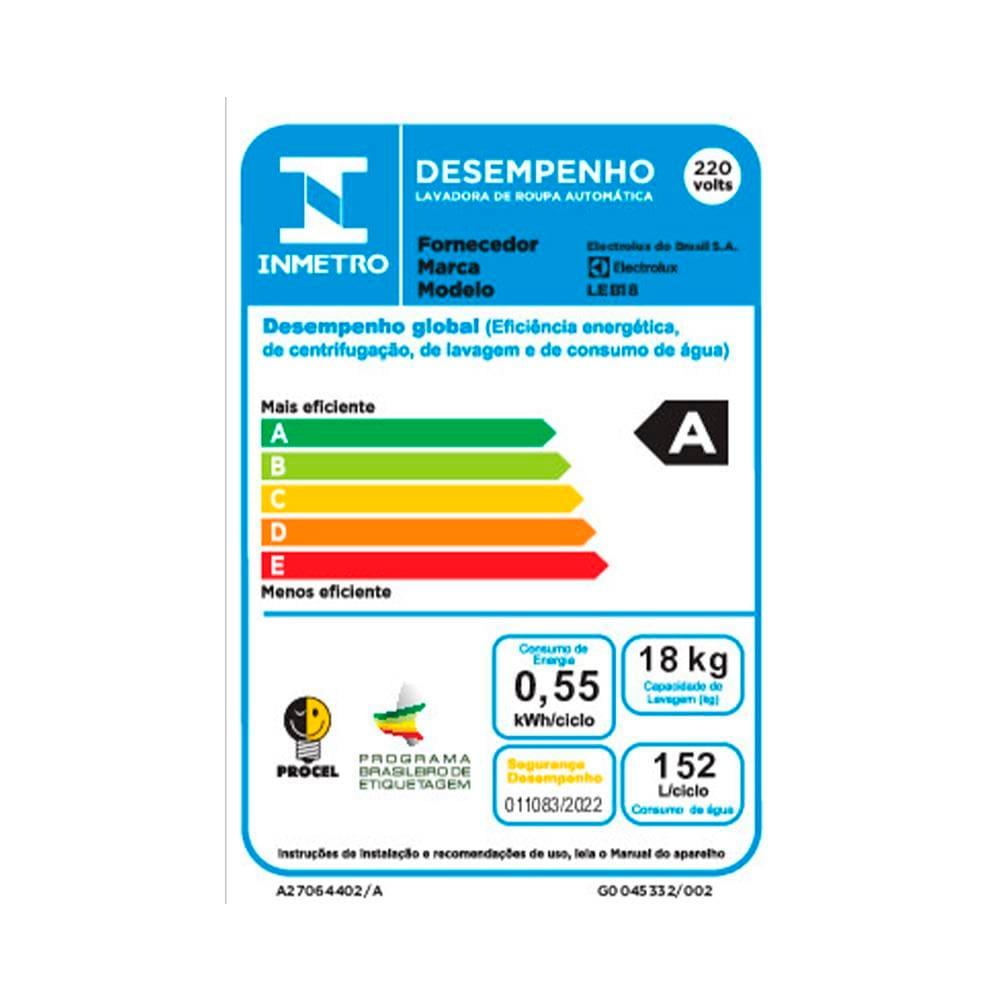 Lavadora de Roupas Electrolux Expert LEB18 18kg com Tecnologia Tripla Filtragem, Jet&Clean e Função Pet Pro - Preta - 8