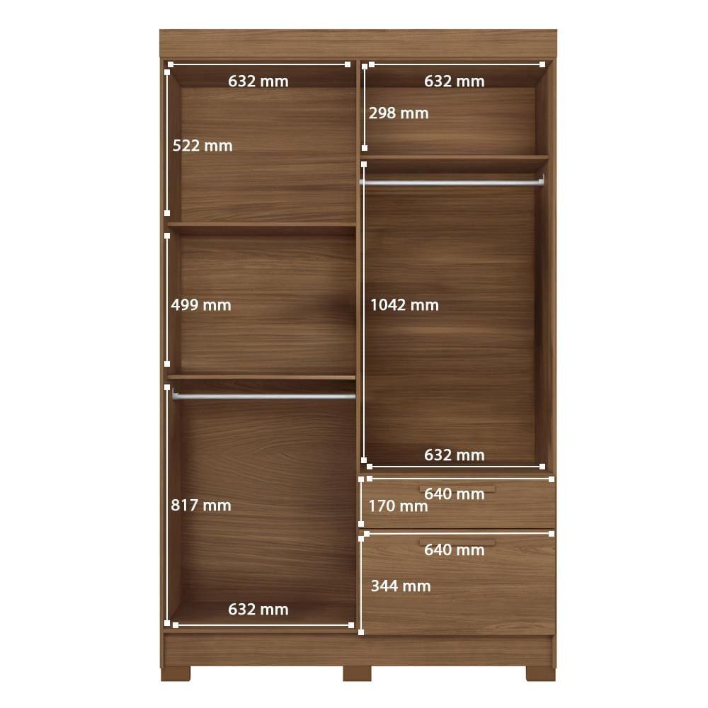 Guarda-Roupa Solteiro Santos Andirá Londrina com 4 Portas, 2 Gavetas e 3 Prateleiras - 130cm de largura - 8