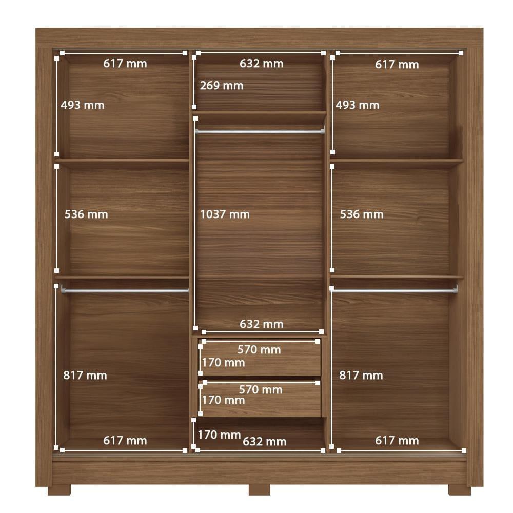Guarda-Roupa Casal Santos Andirá Maringa com 3 Portas de Correr, 2 Gavetas e 5 Prateleiras - 194,4cm de largura - 6