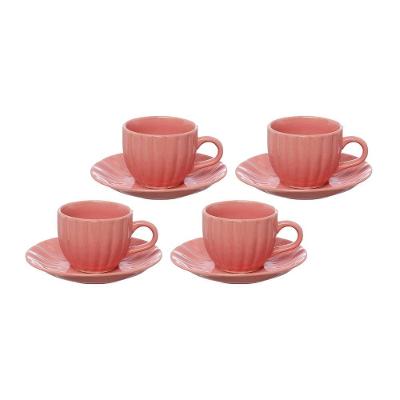 Jogo de Xícaras para Chá Hauskraft Bella com Pires Rosa 150ml – 4 Peças